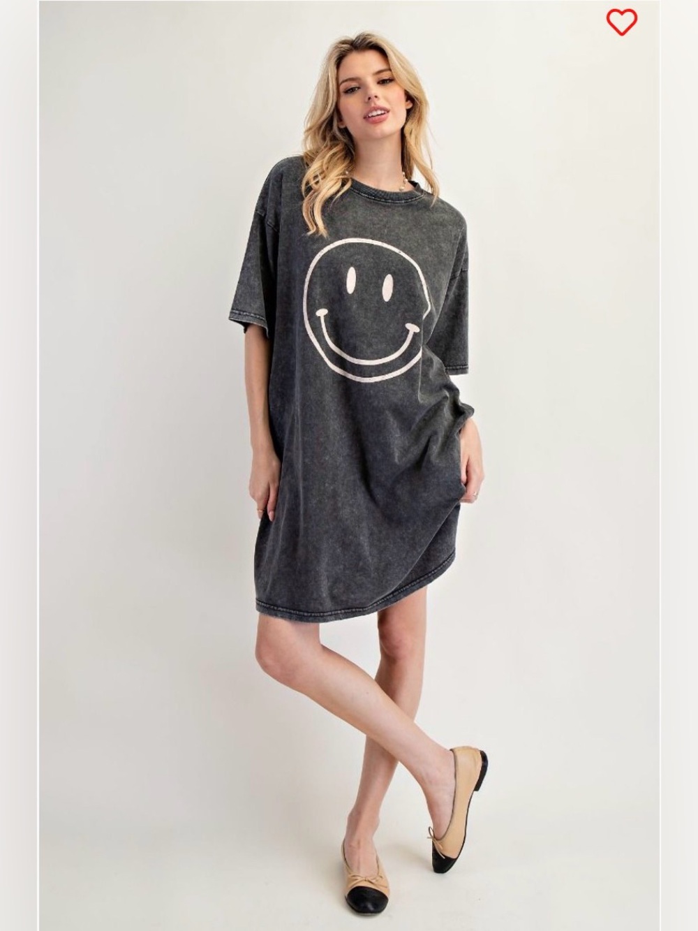 Washed Black Smiley Graphic T-Shirt Dress